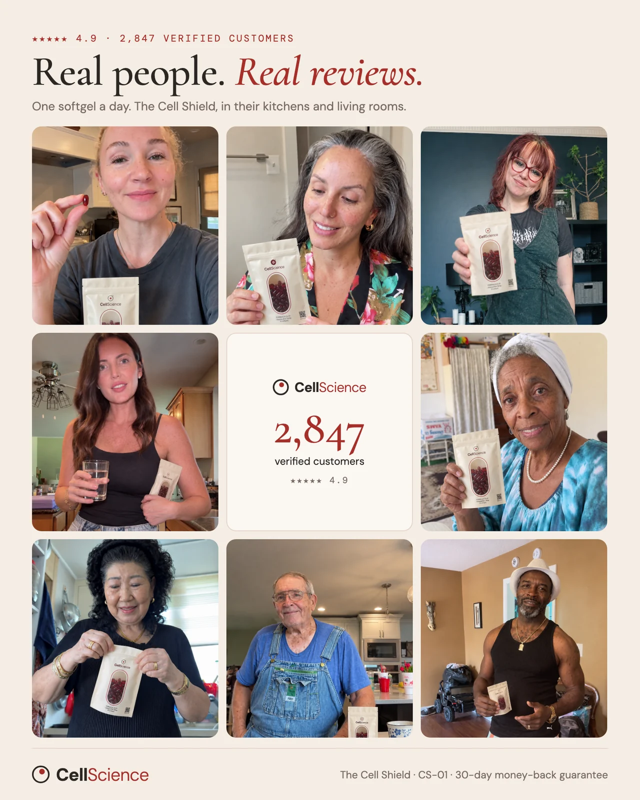 CellScience customers with the bag — eight men and women, 40s to 70s